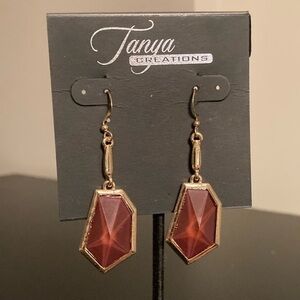 Gold and Red Hexagon Earrings